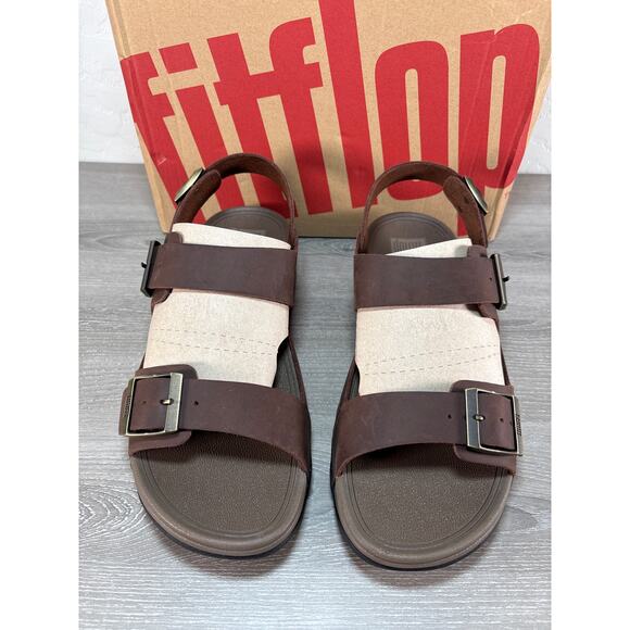 Fitflop Gogh Moc Men’s Buckle Leather Back Strap Sandals Size 12.5 EU 46- NIB‎ main image 4